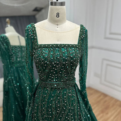 Modest Green Mermaid Evening Dress with Overskirt LA72710 - SERENE HILL