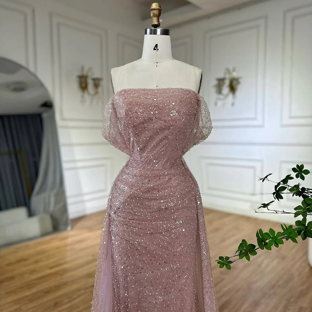 Luxury Dubai Customize Pink Elegant Saudi Mermaid Beaded Arabic Evening Dresses Gown For Formal Occasion LA72204A - SERENE HILL