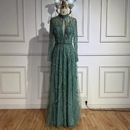 Elegant High Neck A-Line Beaded Evening Dress LA71682A - SERENE HILL