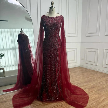Luxury Caramel Beaded Evening Dress with Cape Sleeves LA73078 - SERENE HILL