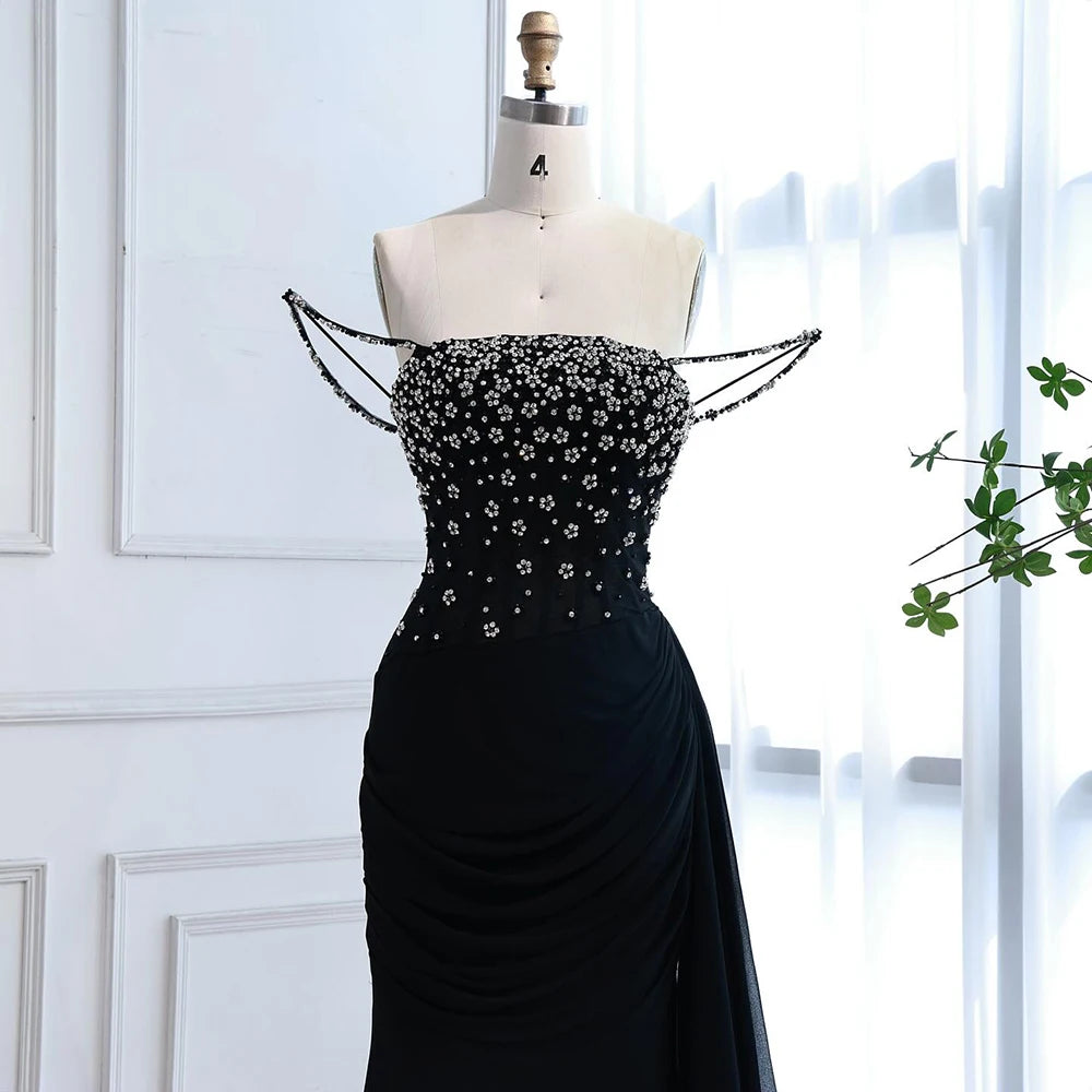 Luxury Black Beaded Mermaid Prom Dress with Spaghetti Straps LA73047 - SERENE HILL