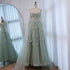 Luxury Arabic Sage Green Beaded A-Line Evening Dress with Cape LA72605A - SERENE HILL
