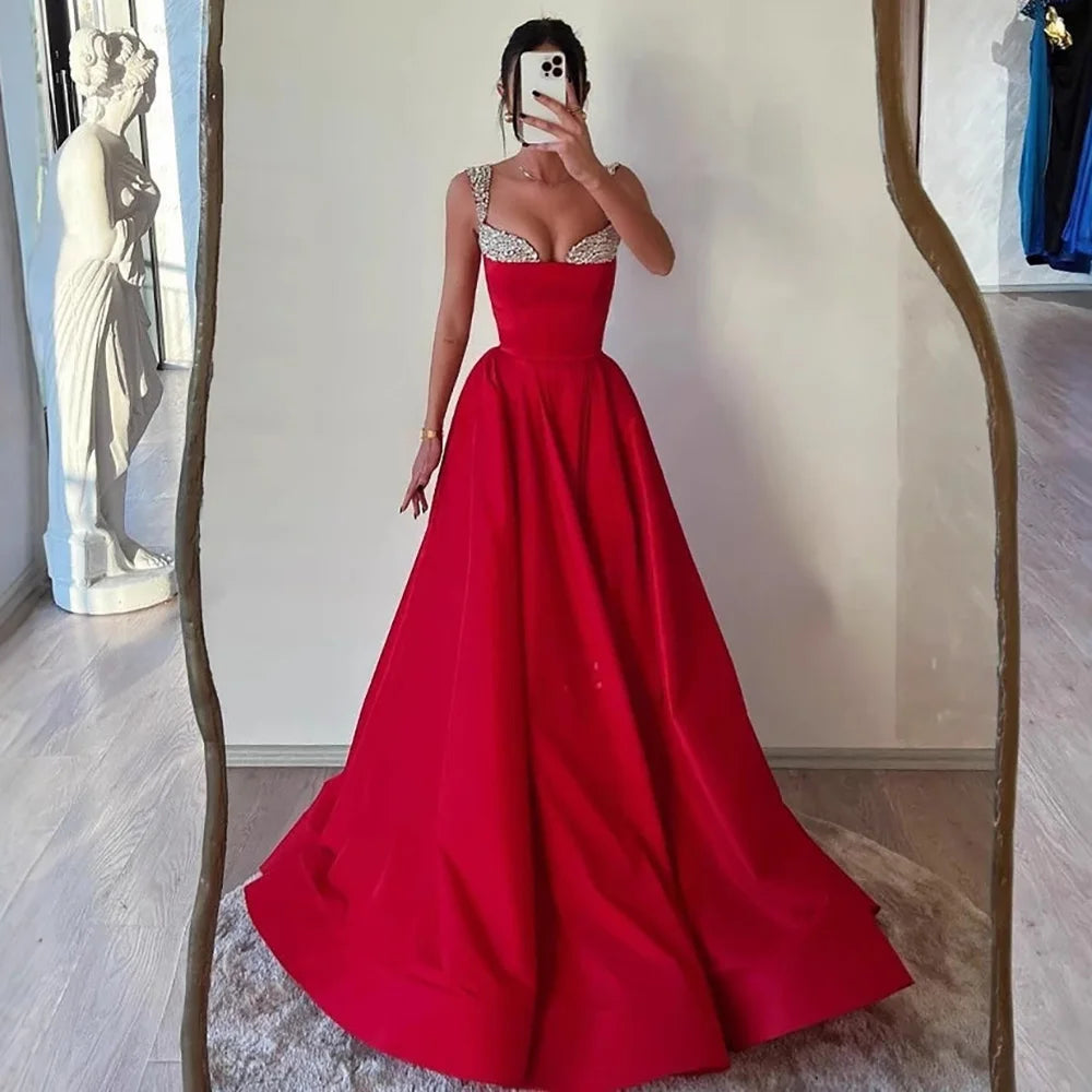 Luxury Red Beaded A-Line Prom Dress with Spaghetti Straps LA73049 - SERENE HILL