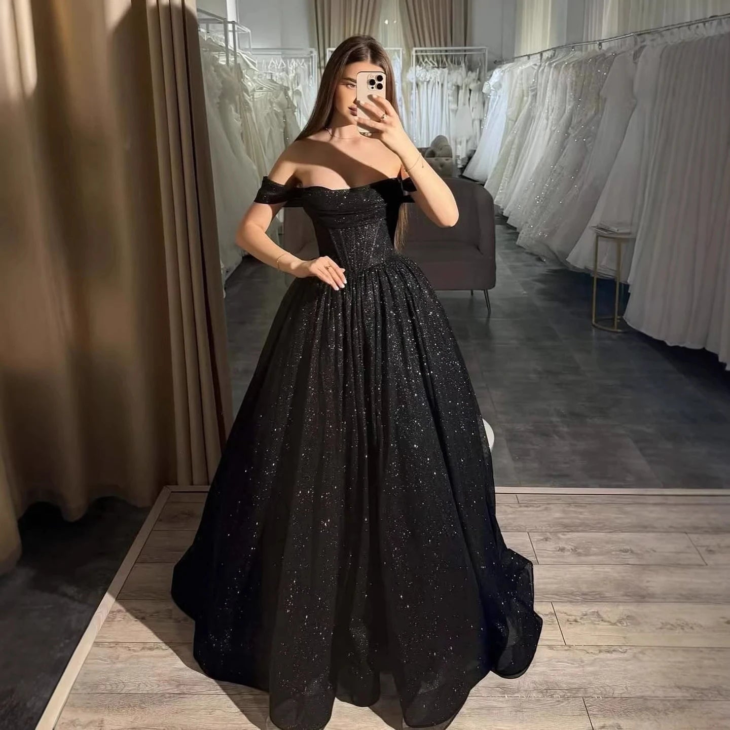 Luxury Pink Sequin Off Shoulder Evening Dress Ball Gown LA73456 - SERENE HILL