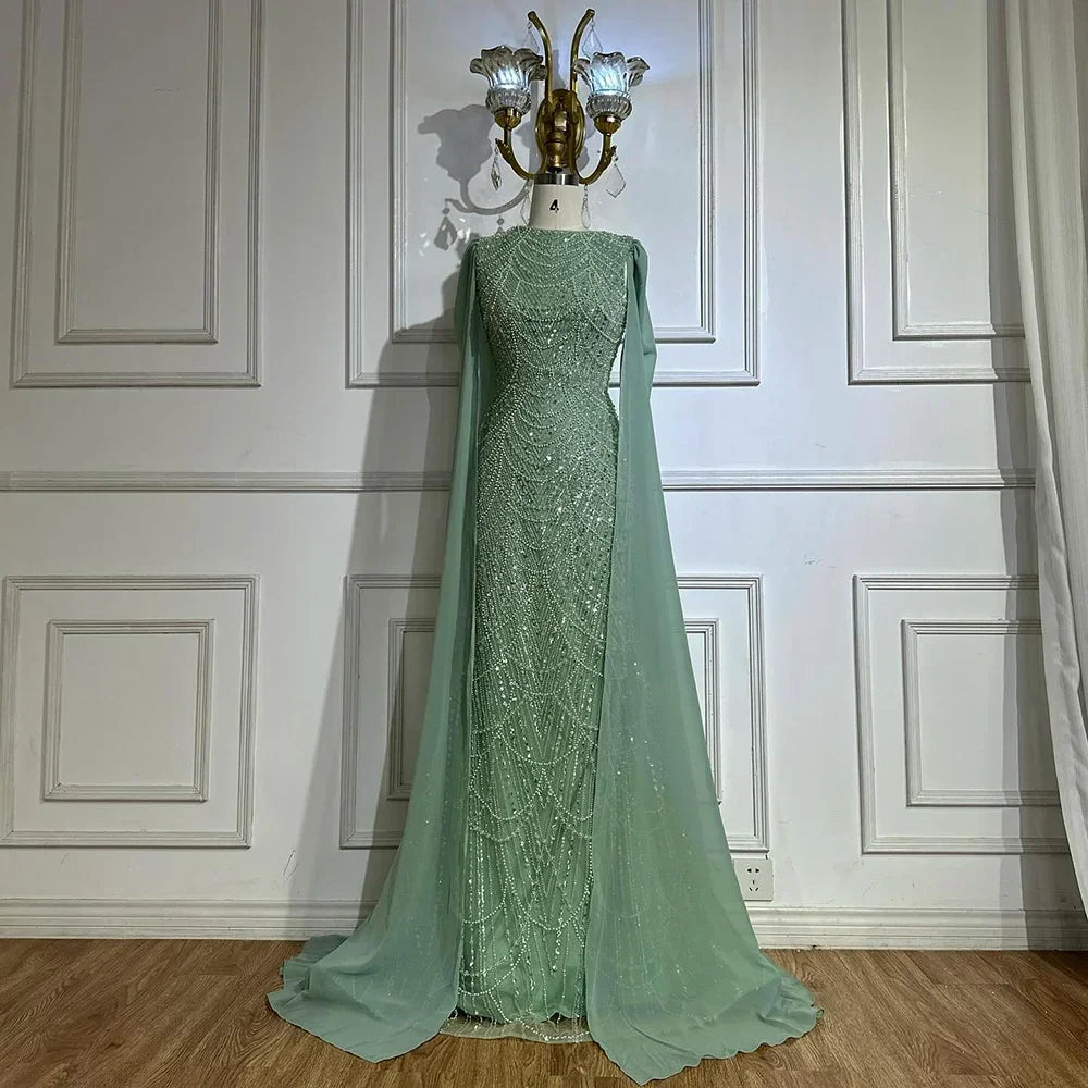 Luxury Beaded Gown With Cape Sleeves LA72160A - SERENE HILL