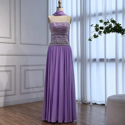 Lilac Beaded A Line Arabic Evening Dress LA73044 - SERENE HILL