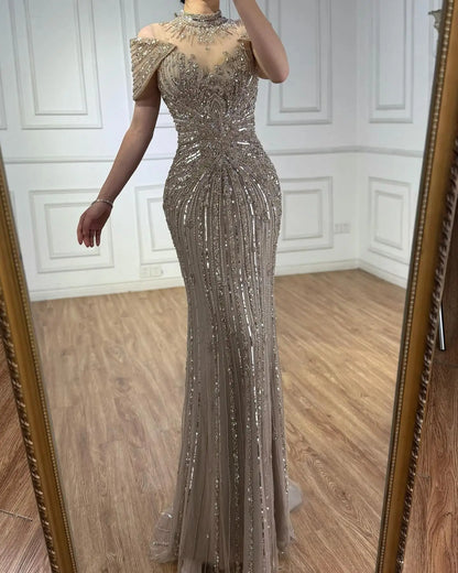 Luxury Caramel Mermaid Beaded Evening Dress LA73082 - SERENE HILL