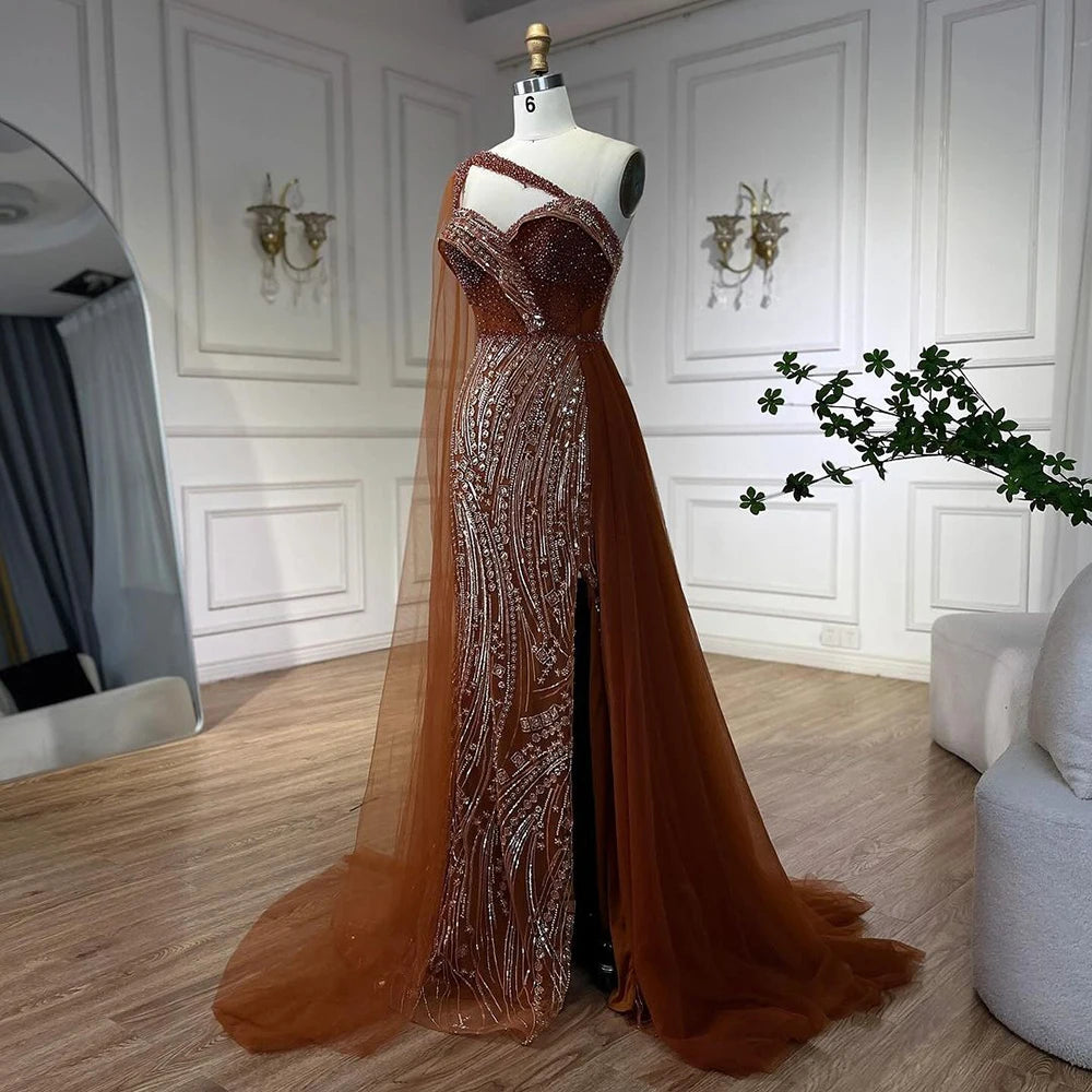 Luxury Green One Shoulder Mermaid Evening Dress with Cape LA72472 - SERENE HILL