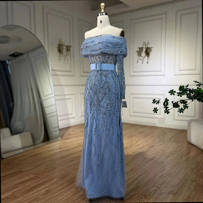 Serene Hill Arabic Nude Mermaid One Shoulder Beaded Luxury Dubai Evening Dresses Gowns For Women Wedding Party 2025 LA72161 - SERENE HILL