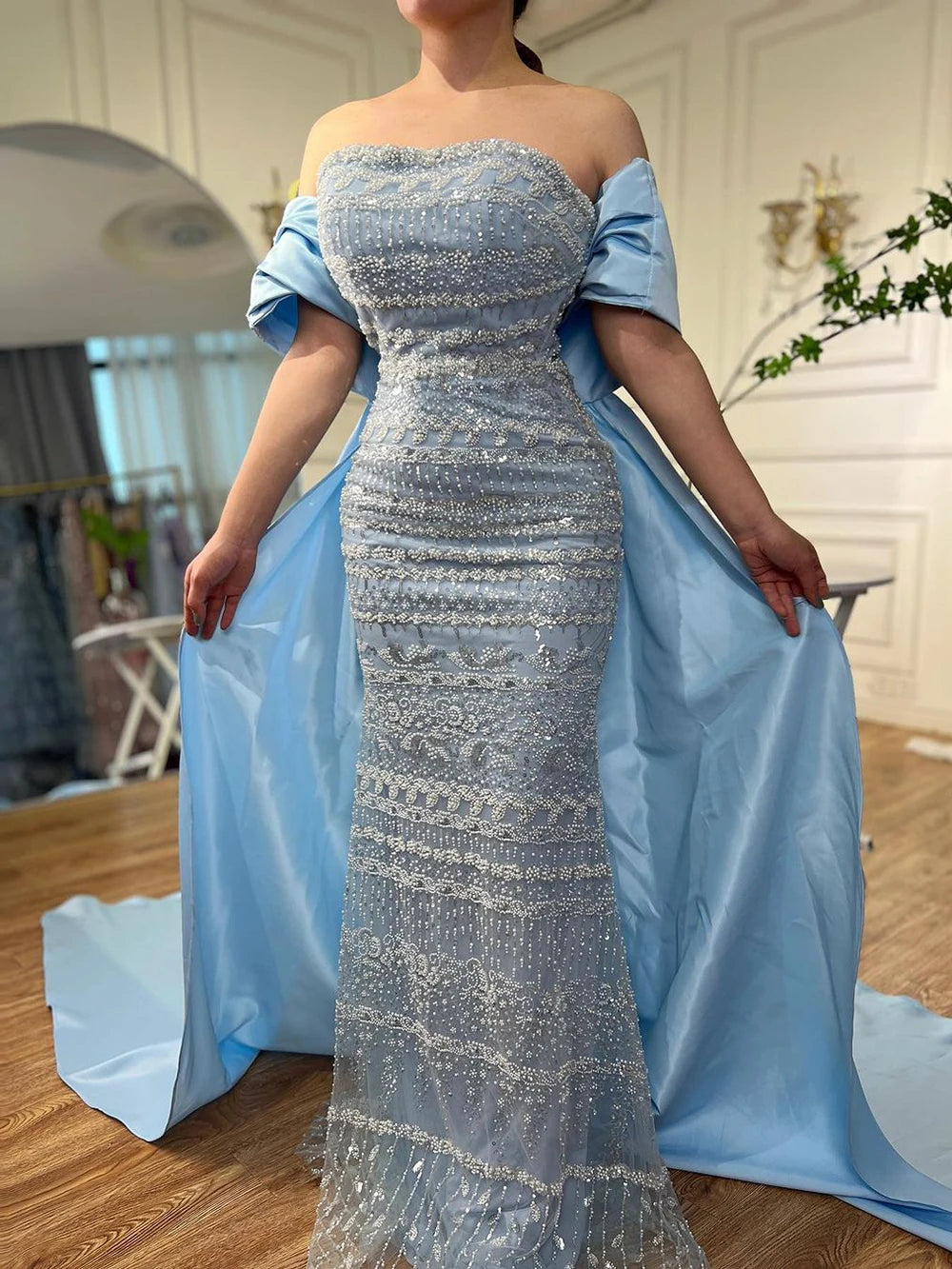 Luxury Dubai Sage Green Evening Dresses with Cape LA72126 - SERENE HILL