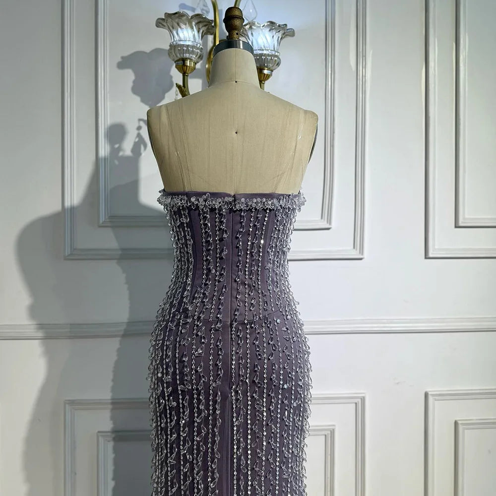 Elegant Crystal Beaded Lilac Mermaid Evening Gown LA72950 - SERENE HILL
