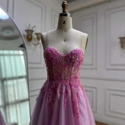 Luxury A-line Sweep Train Tulle Prom Dress with Appliqued LA72972 - SERENE HILL