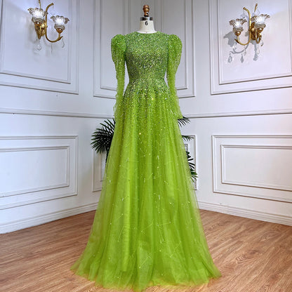 Green Mermaid Elegant With Skirt Sleeves Beaded Evening Dresses Gowns For Party LA71762 - SERENE HILL