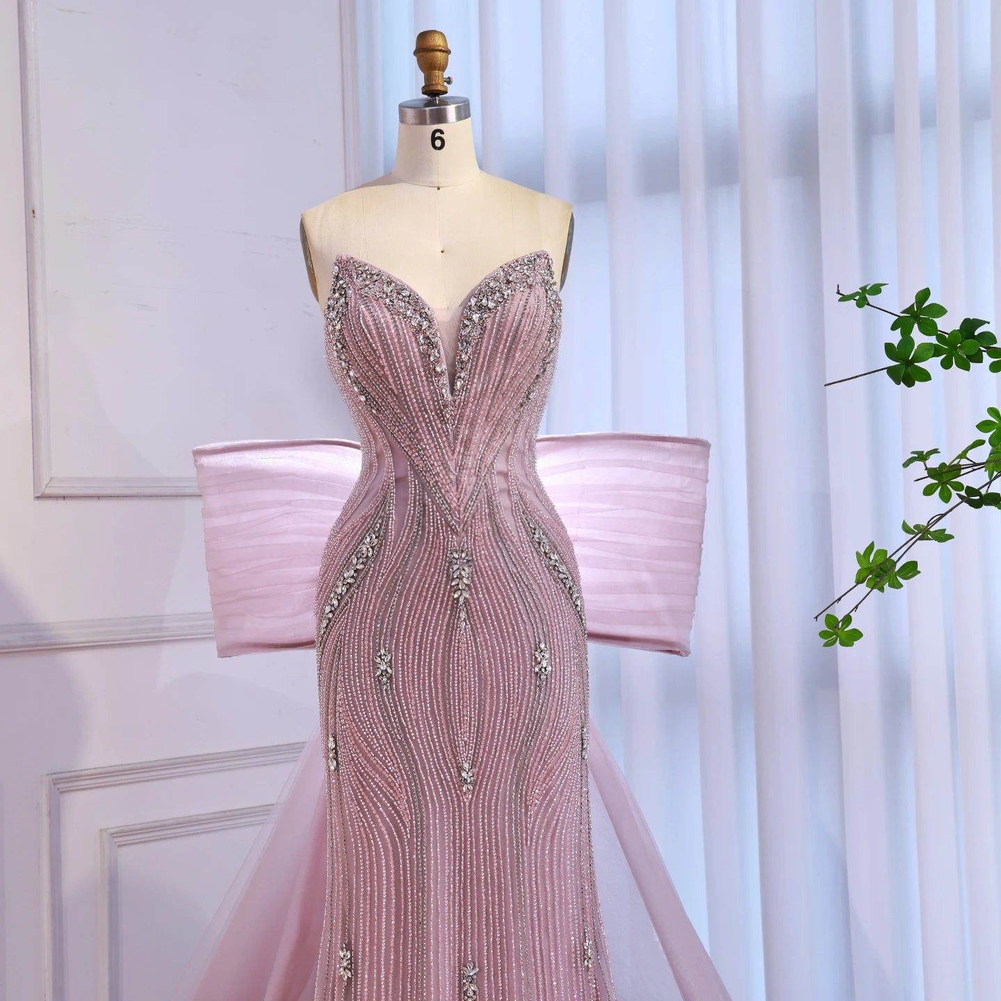 Luxury Designer Pink Mermaid Evening Dress with Big Bow LA73061 - SERENE HILL