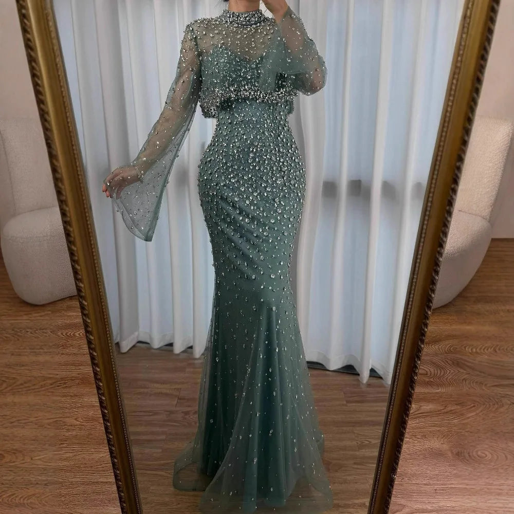 Luxury Turquoise Two Pieces Beaded Mermaid Evening Dress with Detachable Top LA73095 10 / Turquoise