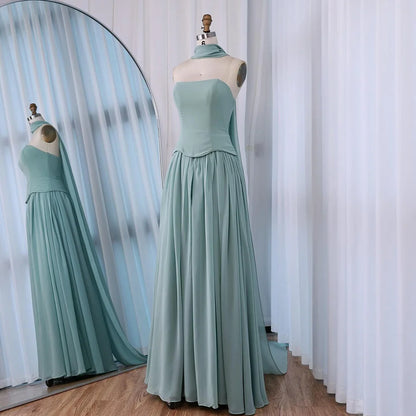 Elegant Turquoise Chiffon A-Line Evening Dress LA73012 - SERENE HILL