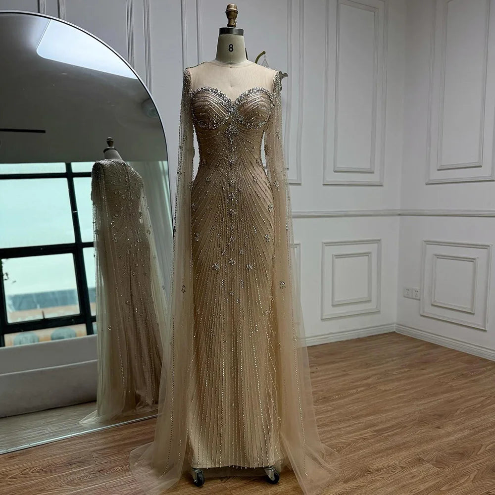 Luxury Green Beaded Mermaid Dress with Cape Sleeves LA73115 - SERENE HILL
