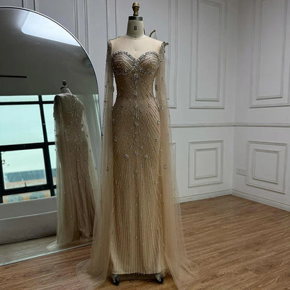 Luxury Green Beaded Mermaid Dress with Cape Sleeves LA73115 - SERENE HILL