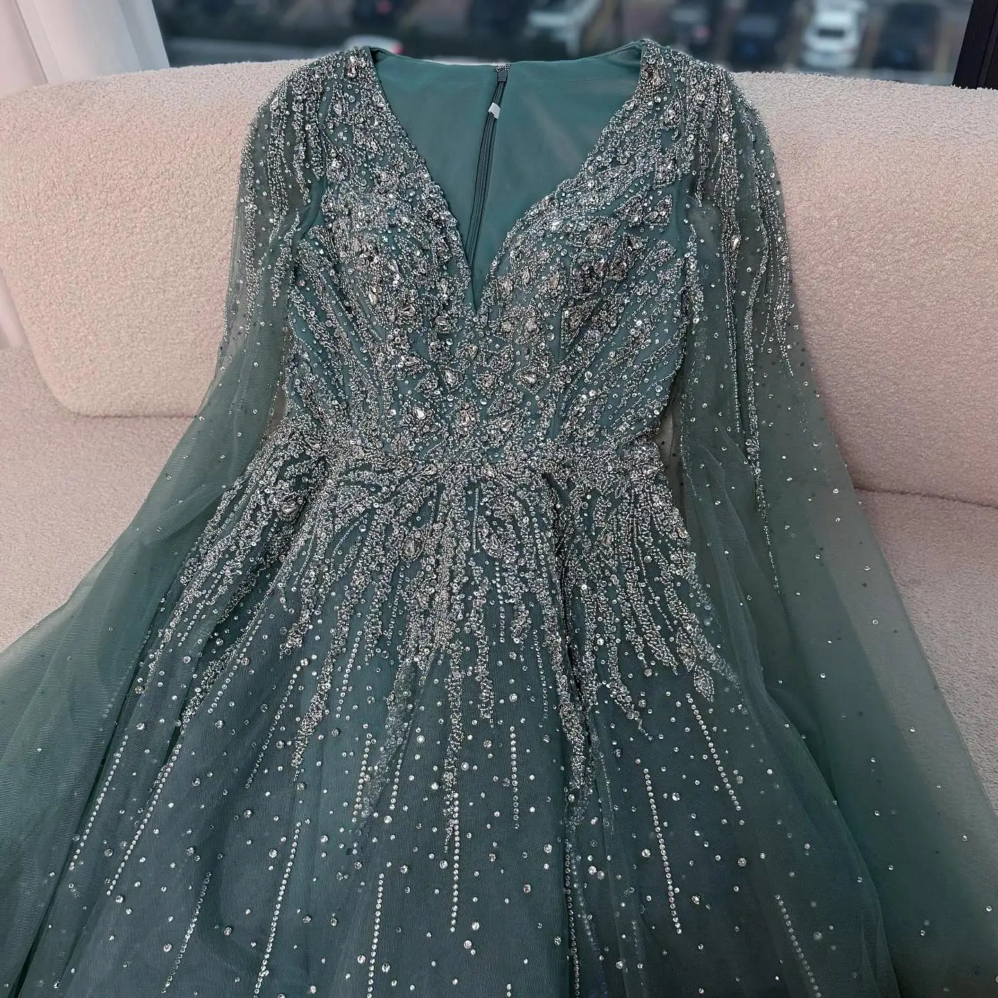 Luxury Caramel Dubai Evening Dress with Cape LA73269 - SERENE HILL