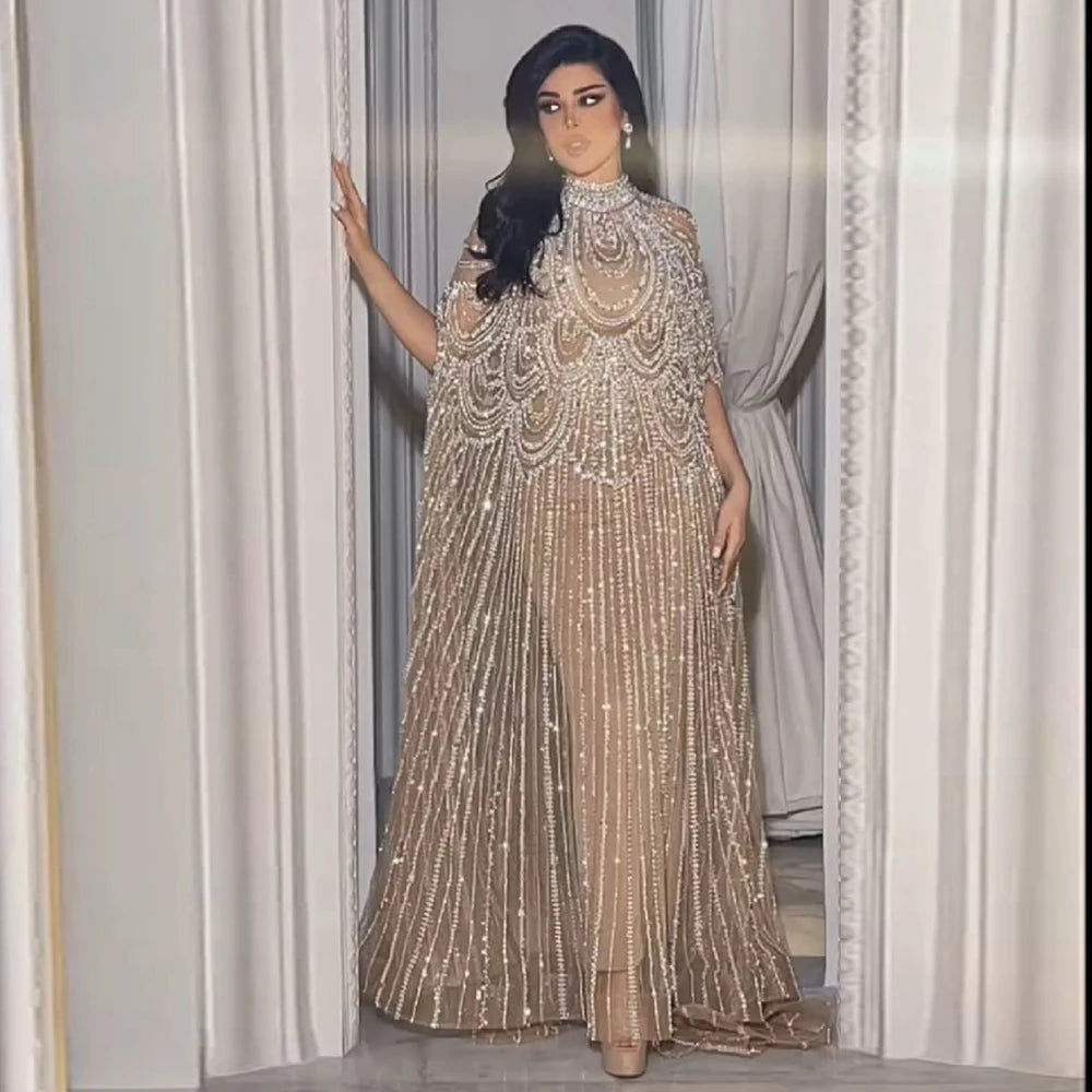 Luxury Champagne Kaftan Evening Gown Wedding Formal Dress LA72945 - SERENE HILL