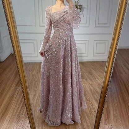 Luxury Turquoise Beaded A-Line Evening Dress with Puffy Sleeves LA73177 - SERENE HILL