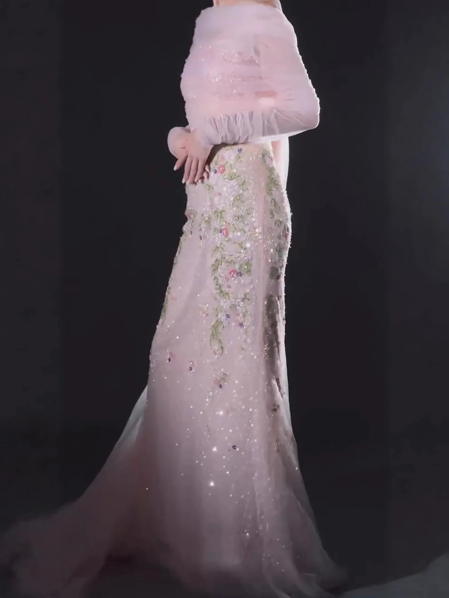 Luxury Pink Beaded Mermaid Evening Dress with Sheer Cape LA73346 - SERENE HILL