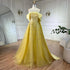 Serene Hill Luxury Dubai Arabic Yellow Elegant Boat Neck Long Evening Dress Beaded Party Gown for Women&