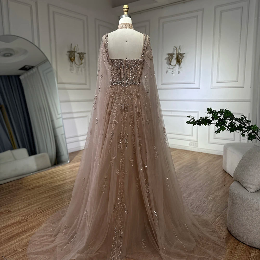 Luxury Designer Nude A-Line Crystal Beaded Arabic Evening Dress LA72764 - SERENE HILL