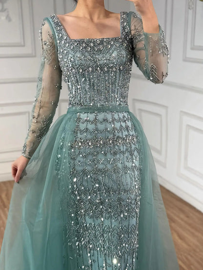 Luxury Arabic Square Neck Beaded Mermaid Evening Dress LA72714D - SERENE HILL