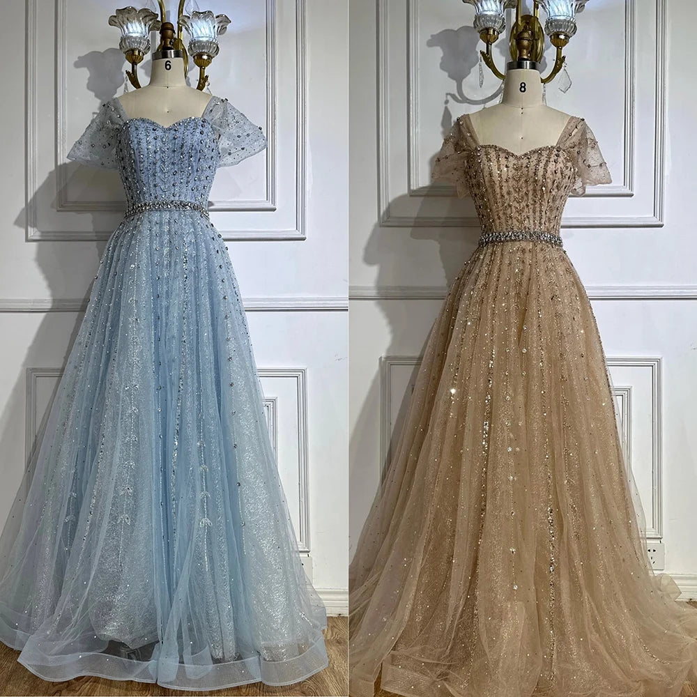 Blue A Line Beaded Backless Evening Dress Gown LA72834 - SERENE HILL