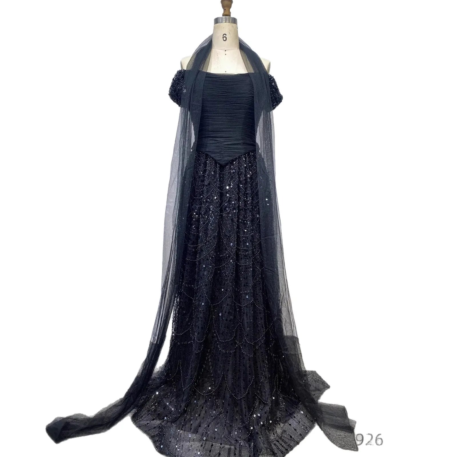 Luxury Arabic Pink Pearls Beaded Evening Dress With Cape LA72922 - SERENE HILL