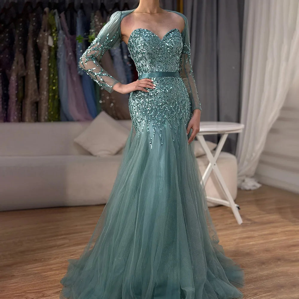 On Sale no return no refund Serene Hill Arabic Sexy Sweetheart Fuchsia A Line Long Sleeves Luxury Beaded Evening Dresses Gowns For Women Party 2025 LA71810 - SERENE HILL