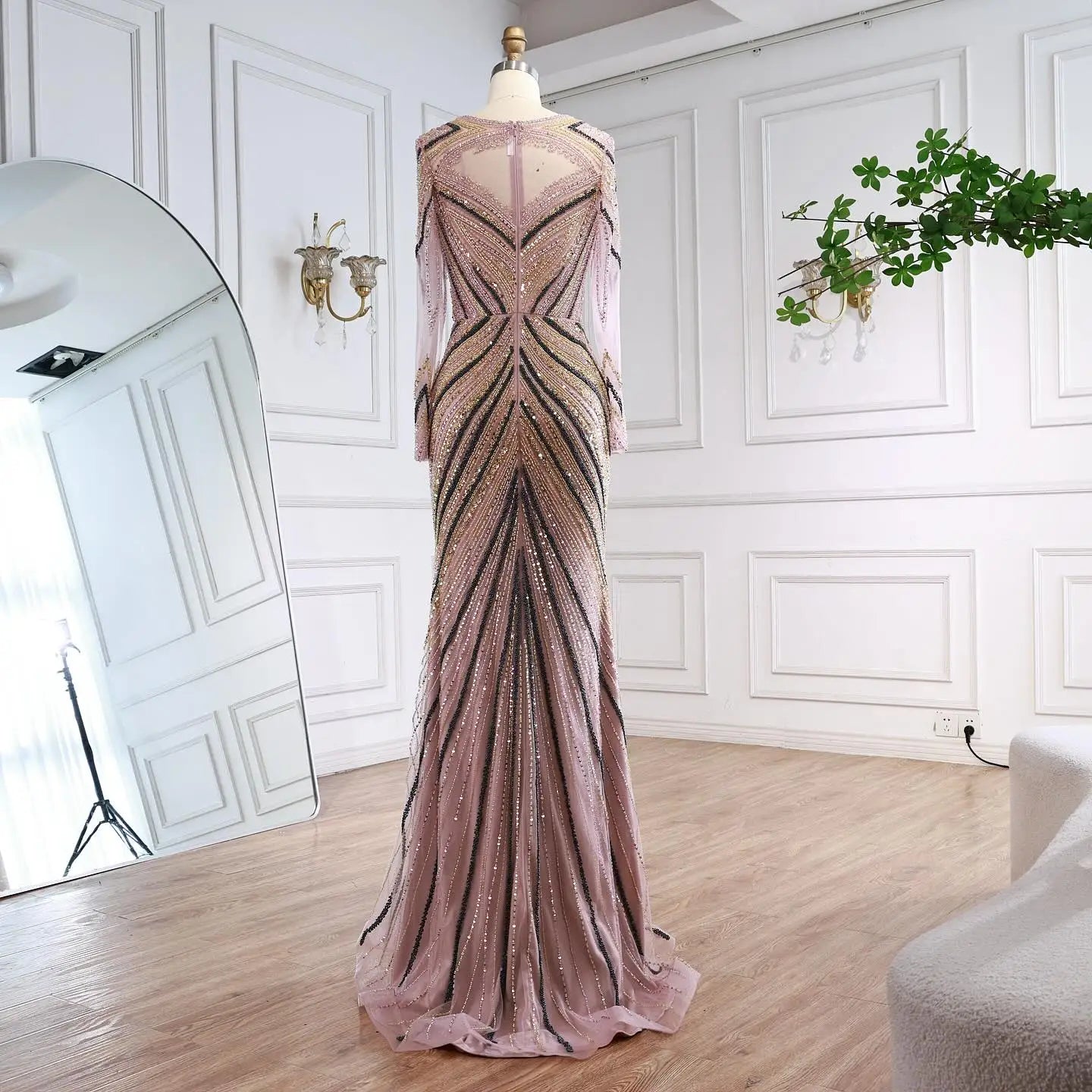 Luxury Pink Modest Dubai Mermaid Evening Dress Long Sleeevs 2026 LA73213 - SERENE HILL