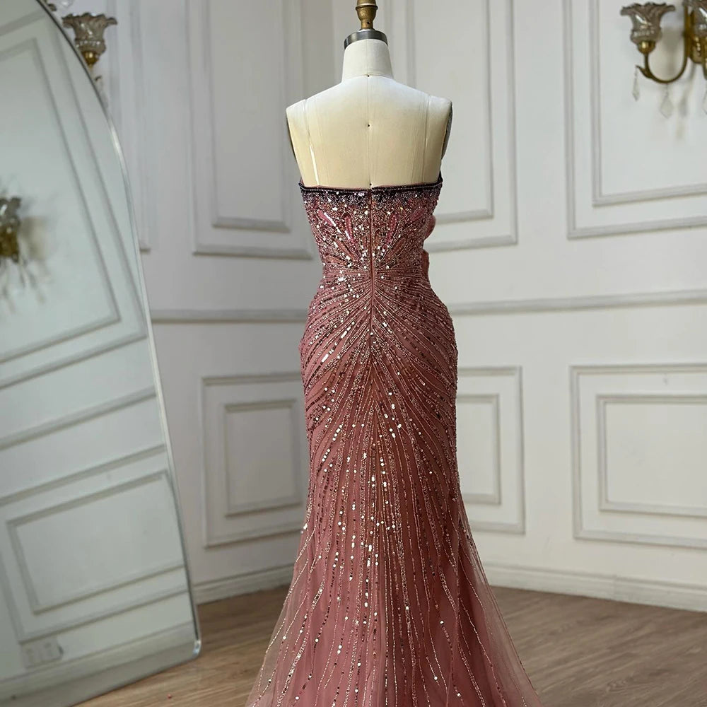 Luxury Dubai Saudi Arabic Pink Mermaid Evening Dress with High Split for Formal Occasion LA72480 - SERENE HILL