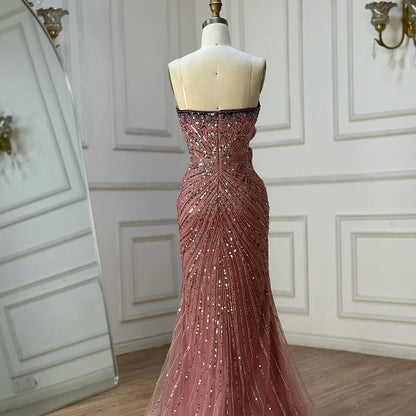 Luxury Dubai Saudi Arabic Pink Mermaid Evening Dress with High Split for Formal Occasion LA72480 - SERENE HILL