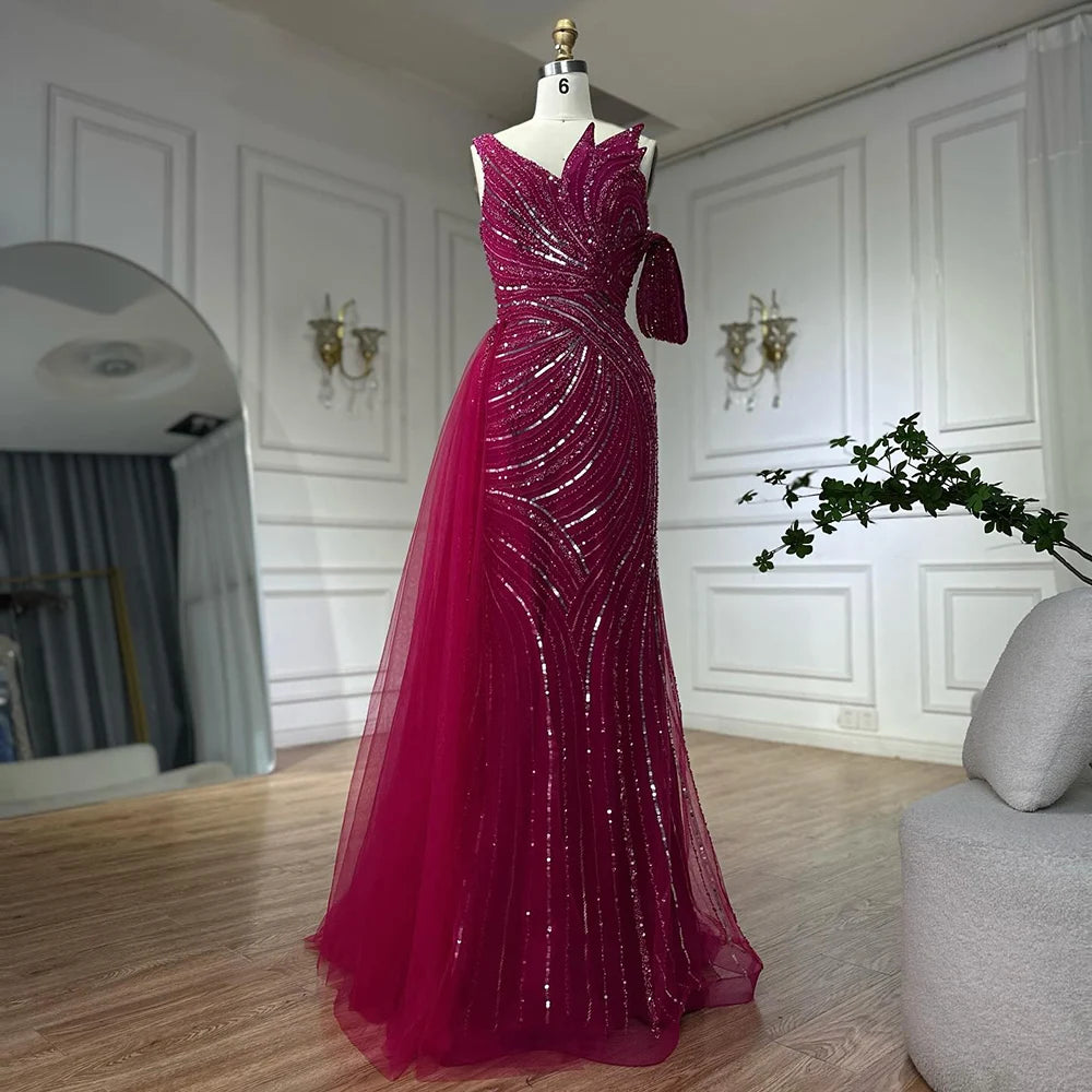 Luxury Dubai Arabic Pink Mermaid Elegant One Shoulder Beaded Long Evening Dresses Gowns for Formal Occasion LA72662A - SERENE HILL