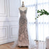 Luxury Evening Dress Grey Beaded With Cape Prom Gown LA73342 - SERENE HILL