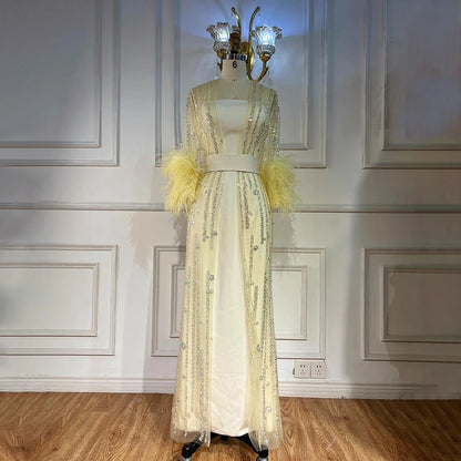 Light Yellow Luxury Feathers Evening Dresses for Wedding Party LA71759 - SERENE HILL
