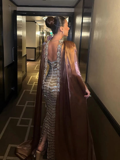 Luxury Caramel Beaded Mermaid Evening Dress LA73447 - SERENE HILL