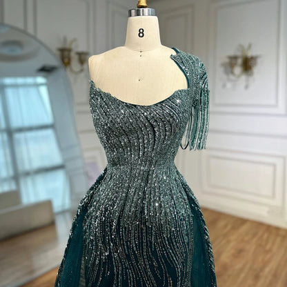 Luxury Green Evening Dress with Overskirt LA72979 - SERENE HILL