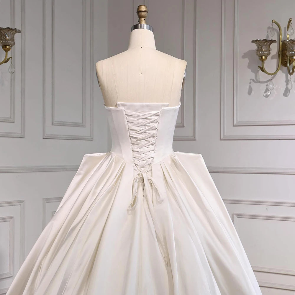 Elegant White Satin Ball Gown Wedding Dress HA2533 - SERENE HILL
