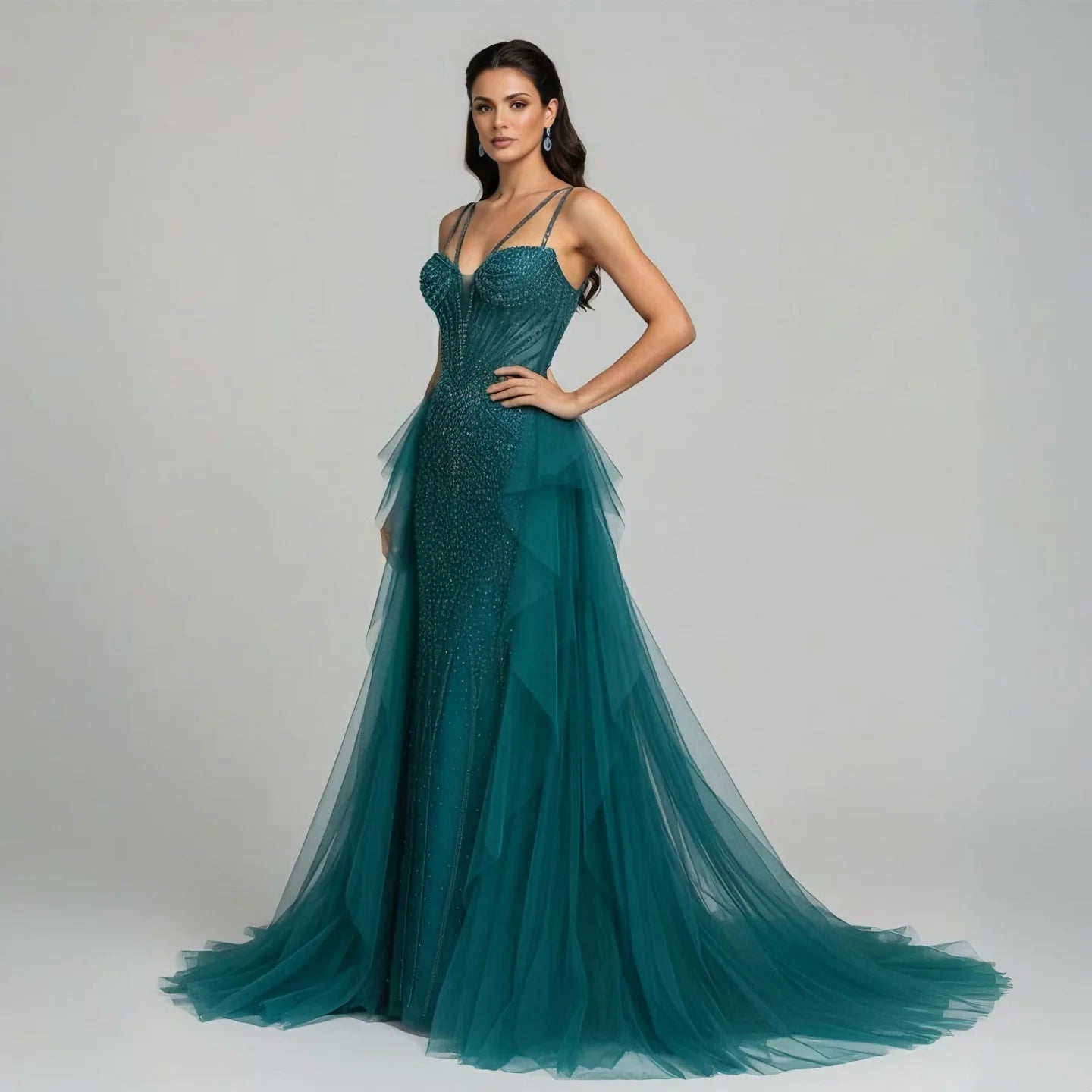 Luxury Green Beaded Mermaid Evening Dresses with Skirt LA73455 - SERENE HILL