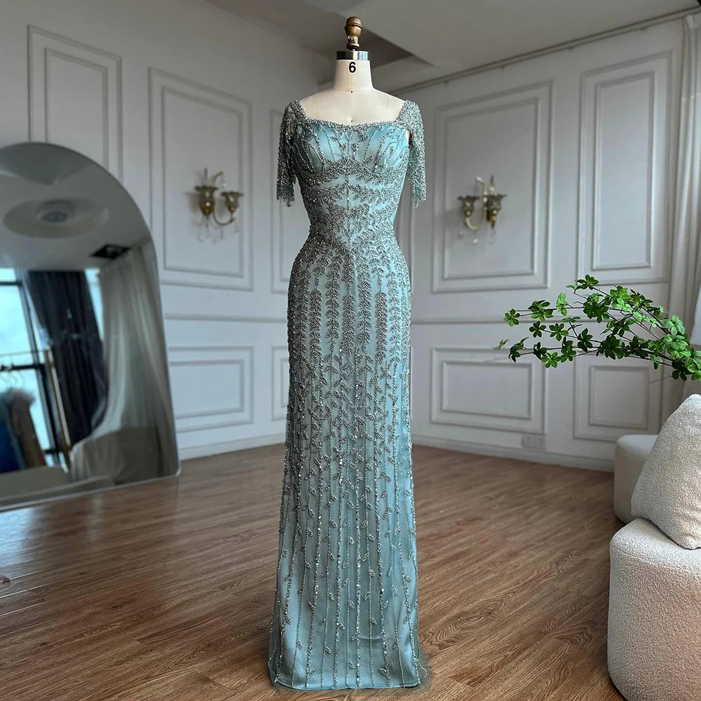 Pink Mermaid Beaded Evening Dress with Short Sleeves LA72787 - SERENE HILL