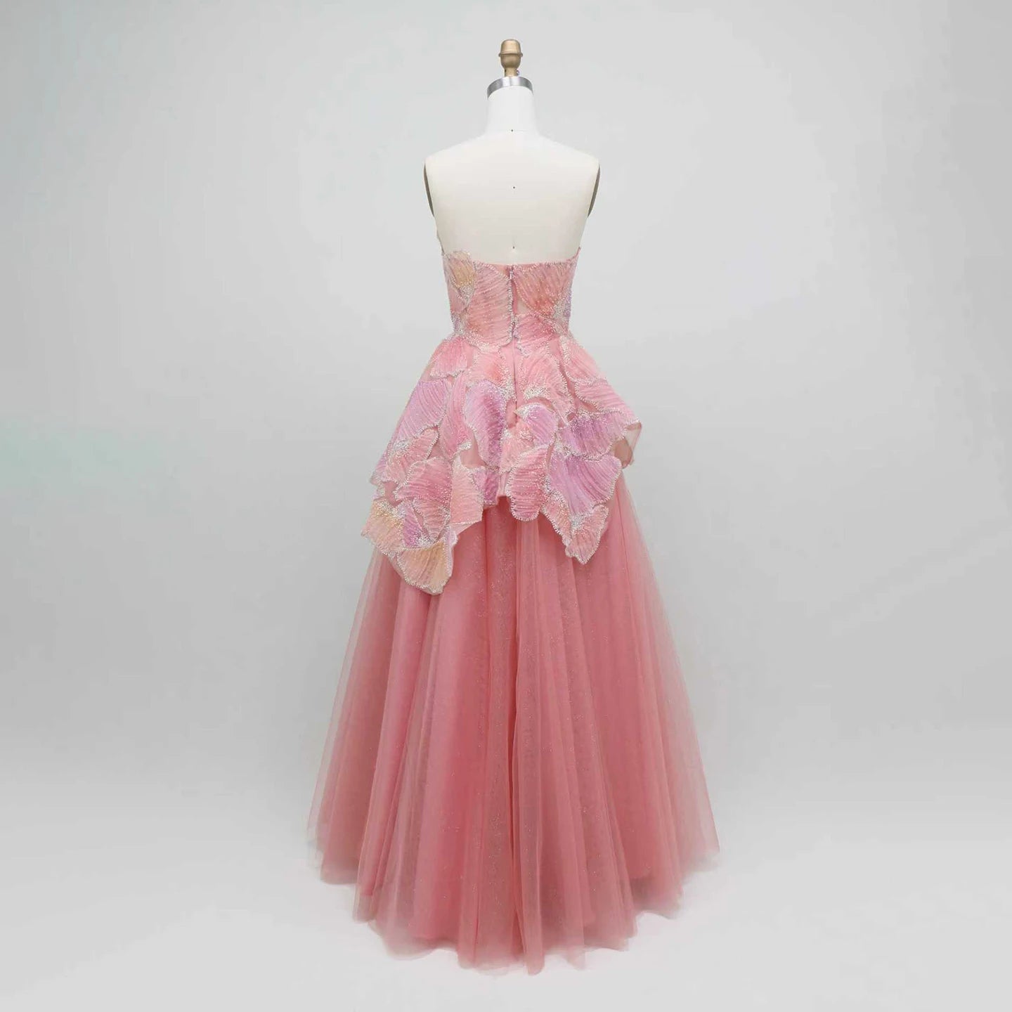Luxury Peach Floral Appliqué A-Line Sparkly Evening Dress LA73185 - SERENE HILL