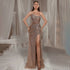 Serene Hill Luxury Dubai Caramel Spaghetti Strap Mermaid Beaded Evening Dresses Gowns For Women Wedding Party 2025 LA72579 - SERENE HILL