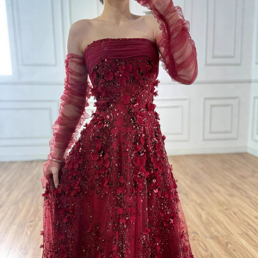 Elegant Pink 3D Flowers Evening Dress with Gloves LA72912 - SERENE HILL