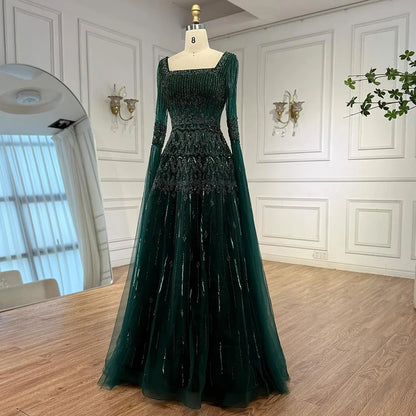 Luxury Green A-LineBeaded Evening Dress with Cape Sleeves LA73089 - SERENE HILL