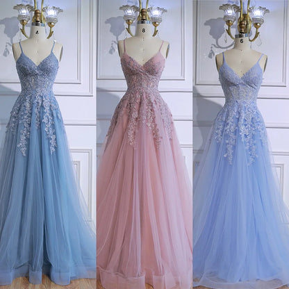 Luxury Pink Tulle A Line Prom Dress with Appliques LA73009 - SERENE HILL