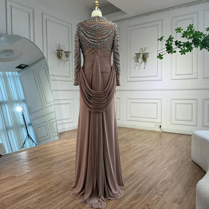 Luxury Designer Modest Brown Stretch Material Mermaid Evening Dress LA72993 - SERENE HILL