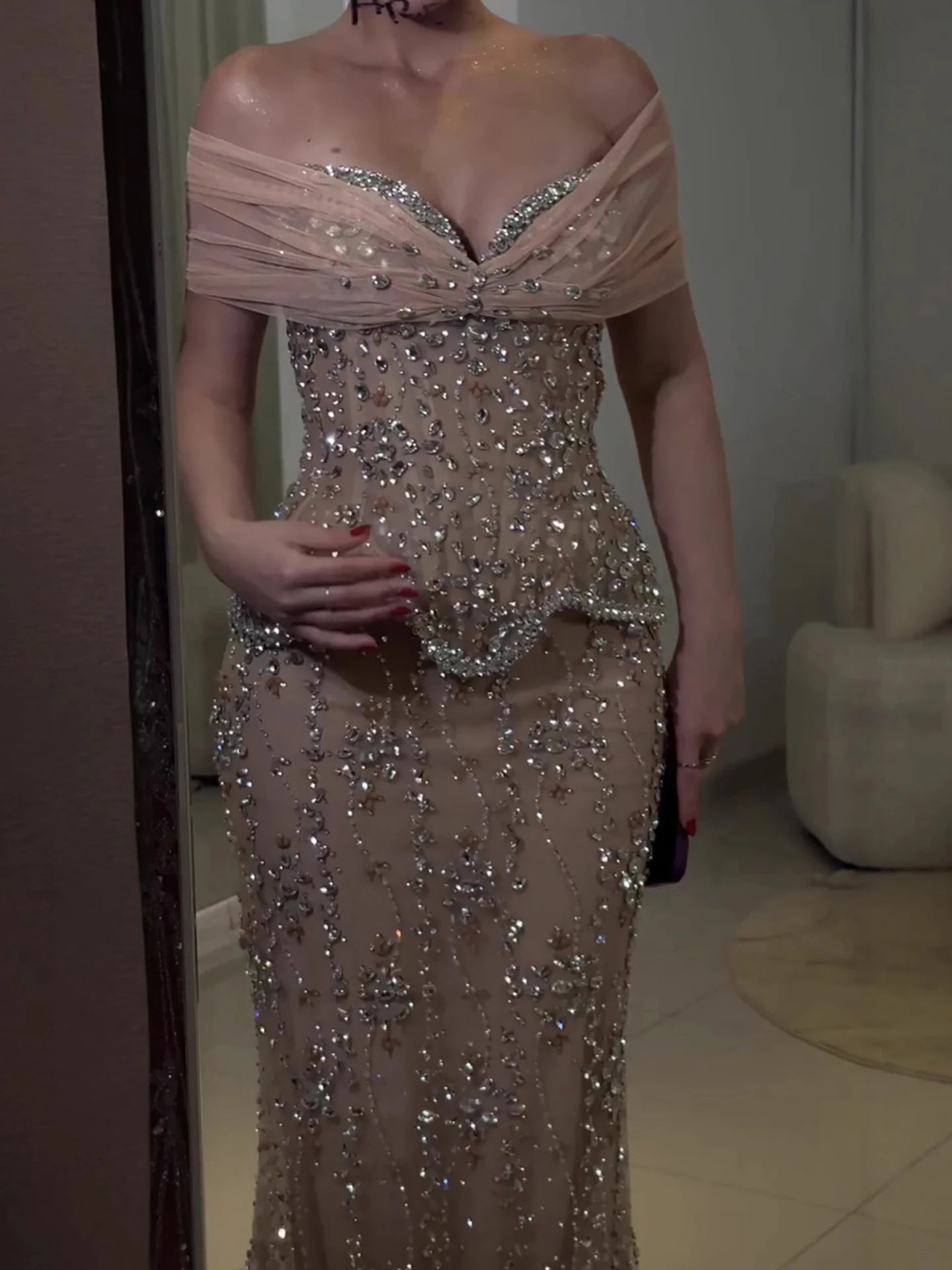 Luxury Nude Beaded Mermaid Evening Dress LA73336 - SERENE HILL